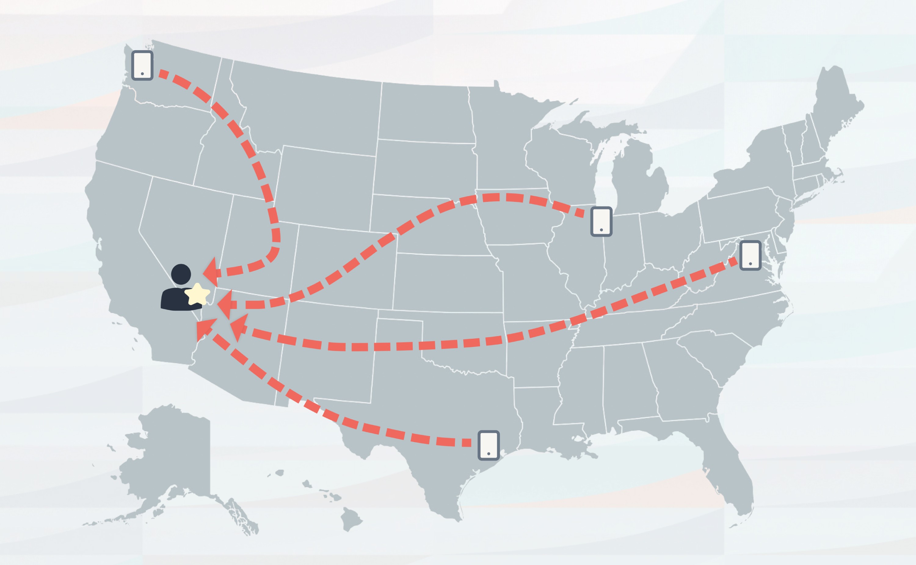Map of the United States showing players sending picks from multiple states to a proxy in Nevada